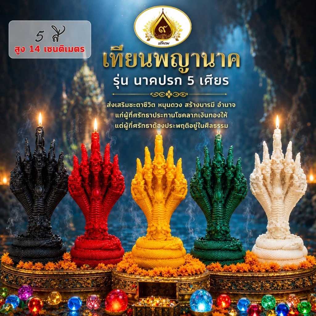 เทียนพญานาค 5 เศียร ที่สุดของลวยลาย