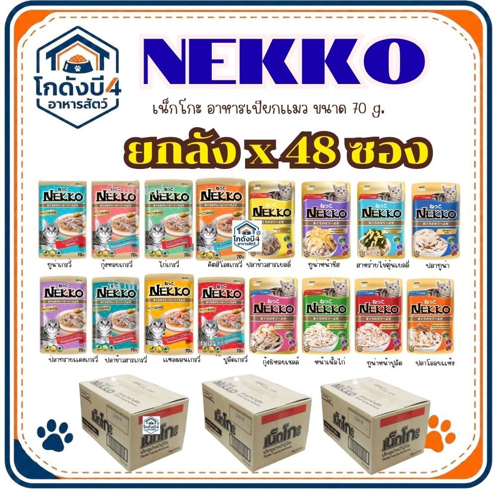 Nekko เน็กโกะ อาหารเปียกแมว ขนาด 70กรัม ยกลัง คละรสได้ (48ซอง) **(คละรสแจ้งผ่านแชทเท่านั้น)