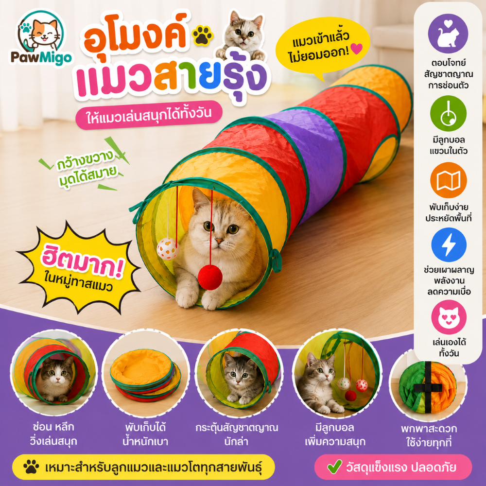 ของเล่นแมว ไม้ตกแมว อุโมงค์แมวสายรุ้ง เขาวงกตแมว แคทนิป ของเล่นลูกแมว เล่นเองได้ คลายเหงา