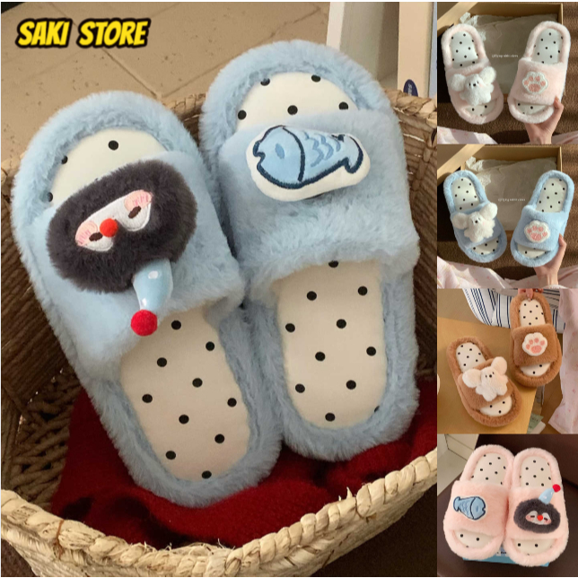 🔆ใหม่🔆รองเท้าสลิปเปอร์ใส่ในบ้าน ขนนุ่มนิ่ม ลายการ์ตูนสุดคิ้วท์สไตล์เกาหลี รุ่น SH-1-42