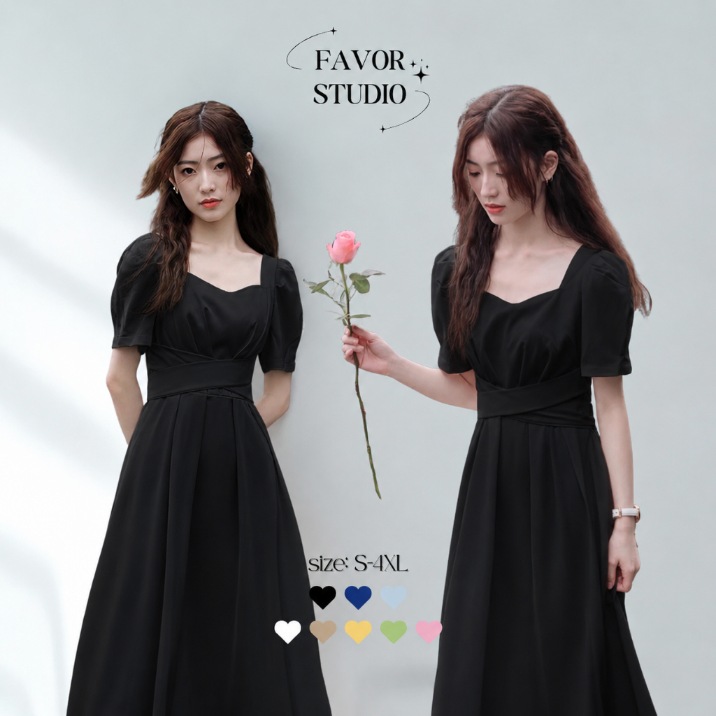 🌷S-4XL🌷 เดรสยาวพลัสไซซ์ เข้ารูป ผูกเอว ช่วยพรางหุ่น กระโปรงยาวเรียบหรู เหมาะสำหรับสาวอวบ เดรสออกงาน