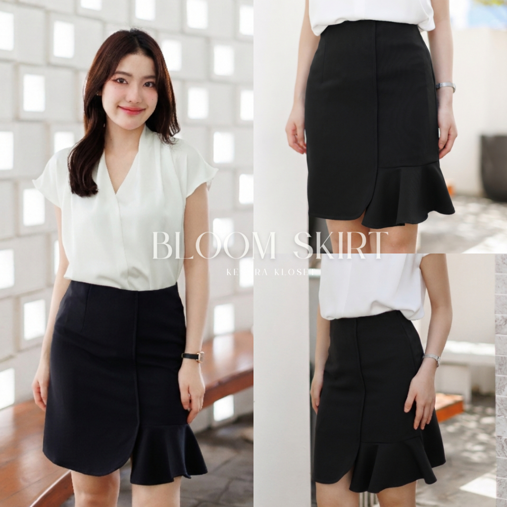 กระโปรงเอวสูง ทรงระบายครึ่งตัว ยาว19" Bloom skirt
