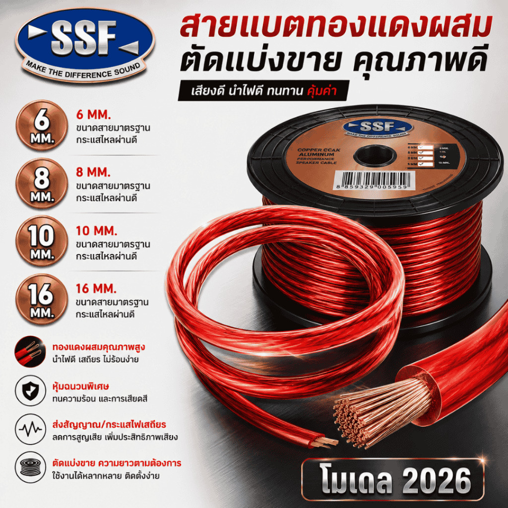 สายแบตทองแดงแท้ ขนาด 6,8,10,12 มิล ยี่ห้อ RED LION สายไฟแบตรถยนต์ สายไฟเครื่องเสียงรถ สายไฟทองแดง (ตัดขายเป็นเมตร)