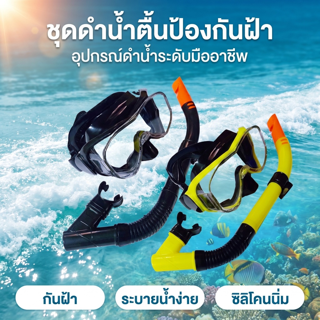🌊หน้ากากดำน้ำกับท่อหายใจ ผู้ชาย ผู้หญิง ป้องกันหมอก หน้ากากดำน้ำ ท่อหายใจดำน้ำ แว่นตาดำน้ำ สำหรับดำน้ำตื้นและดำน้ำลึก