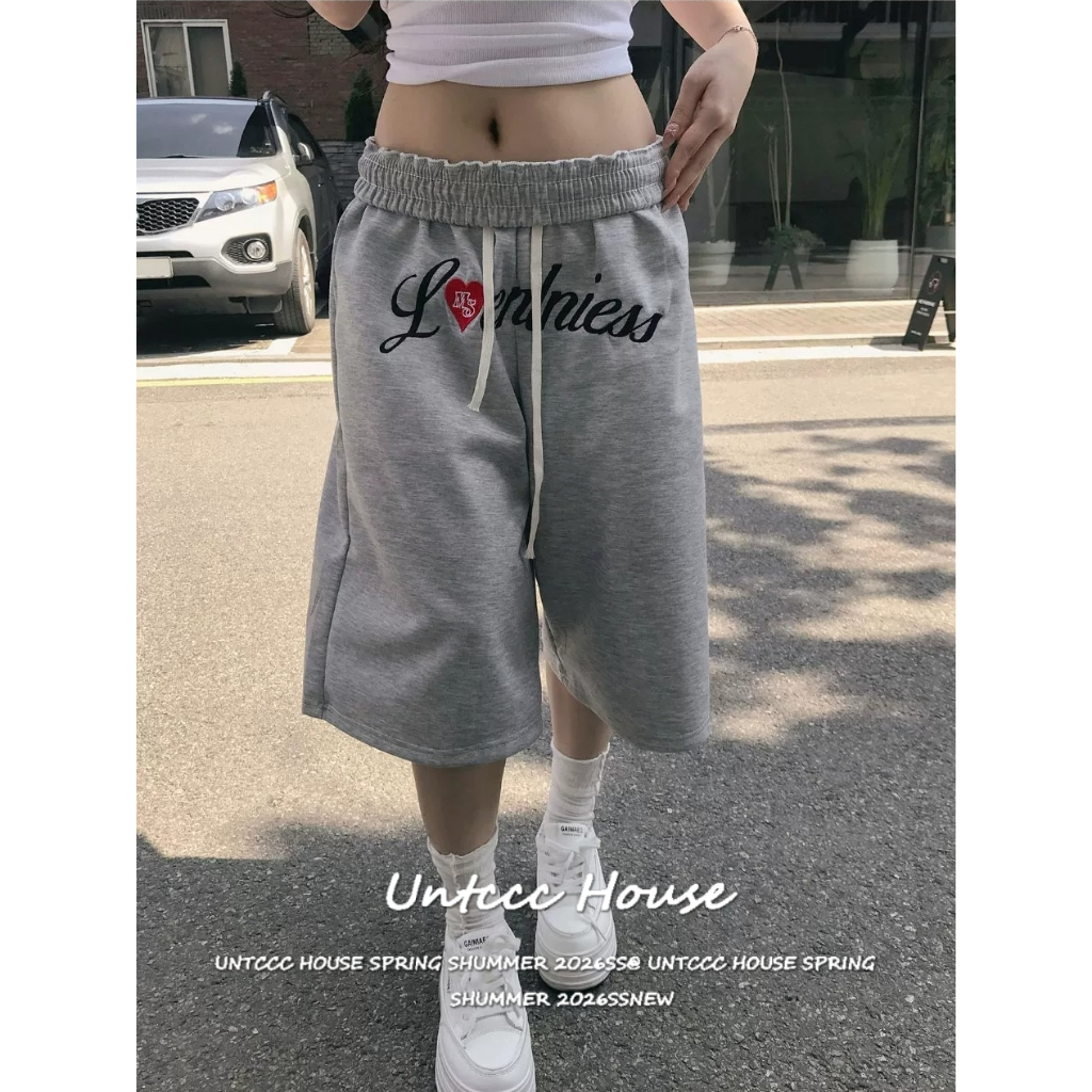 [Elastic Waist Number Print Cropped Pants] กางเกงครอปเอวยืดพิมพ์เลขทรงกว้างปรับขนาดรอบเอวได้ สวมใส่ง่ายไม่รัดตัว