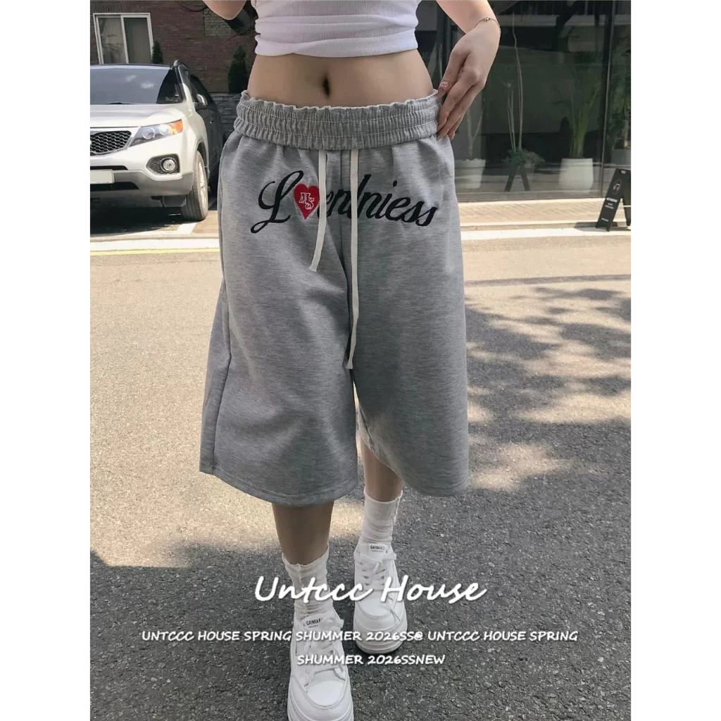 [Elastic Waist Number Print Cropped Pants] กางเกงครอปเอวยืดพิมพ์เลขทรงกว้างปรับขนาดรอบเอวได้ สวมใส่ง่ายไม่รัดตัว