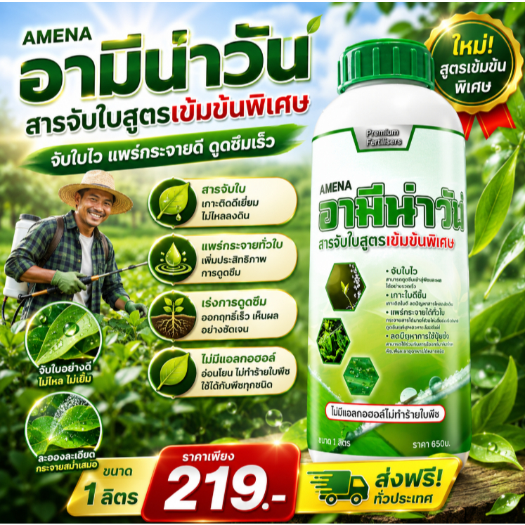 อามีน่าวัน เร่งการดูดซึม จับใบอย่างดี ไม่มีแอลกอฮอล์ ไม่ทำร้ายใบพืช สารจับใบ 1ลิตร