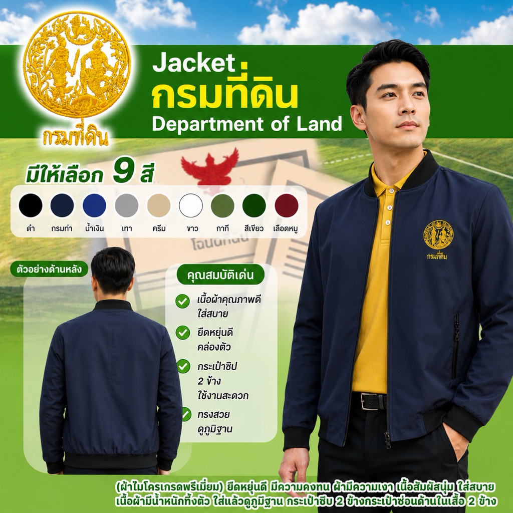 เสื้อแจ็คเก็ตปักตรากรมที่ดิน(ปักหน้า)