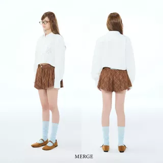 Merge Official - Puffy Pleated Denim Shorts (พร้อมส่ง)