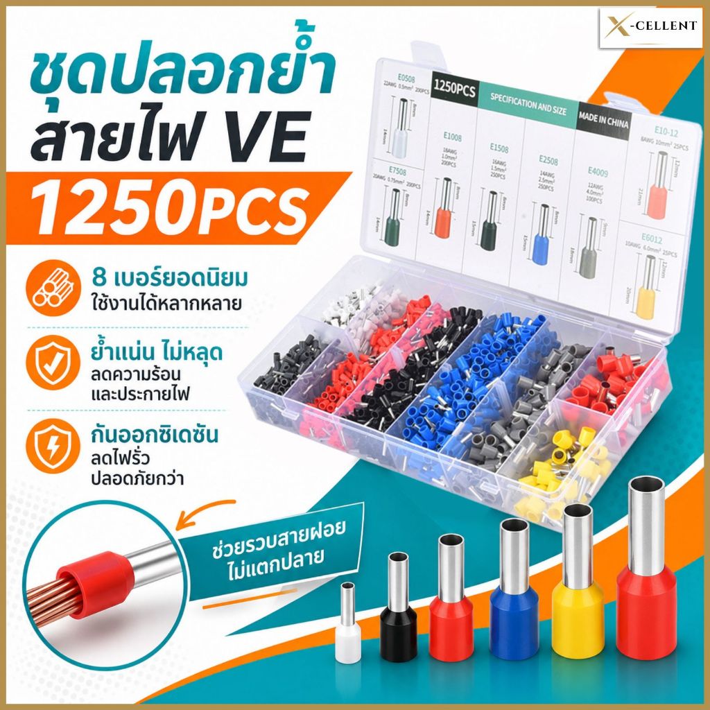 หางปลากลมคอร์ดเอ็น แบบกล่องง 1250 ชิ้น ขั้วต่อสายไฟคุณภาพสูง ใช้งานง่าย ทนทาน เหมาะสำหรับงานไฟฟ้า