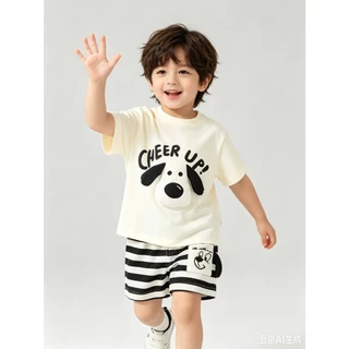BB332 เซ็ตเสื้อยืดเด็กผู้ชาย + กางเกงขาสั้น ลายหมา Cheer Up! น่ารัก