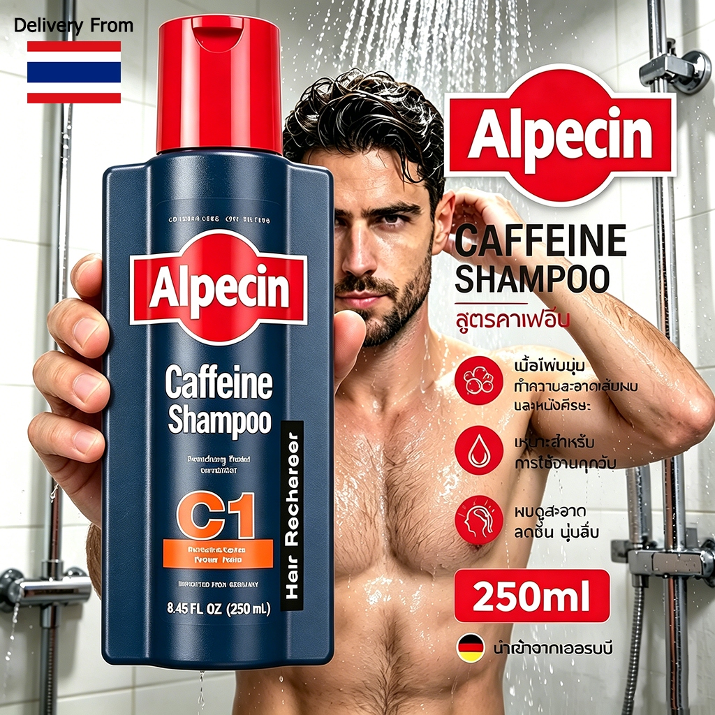 แชมพู Alpecin Caffeine C1 Shampoo 250ml อัลเปซิน คาเฟอีนเข้มข้น ป้องกันผมร่วง เสริมสร้างผมแข็งแรง กระตุ้นรากผม
