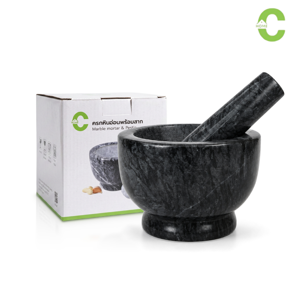 ครกหิน ครกหินแกรนิต ครกตำส้มตำ marble mortar 13x9ซม. หินแกรนิตแท้ หลุมลึก simple mortar