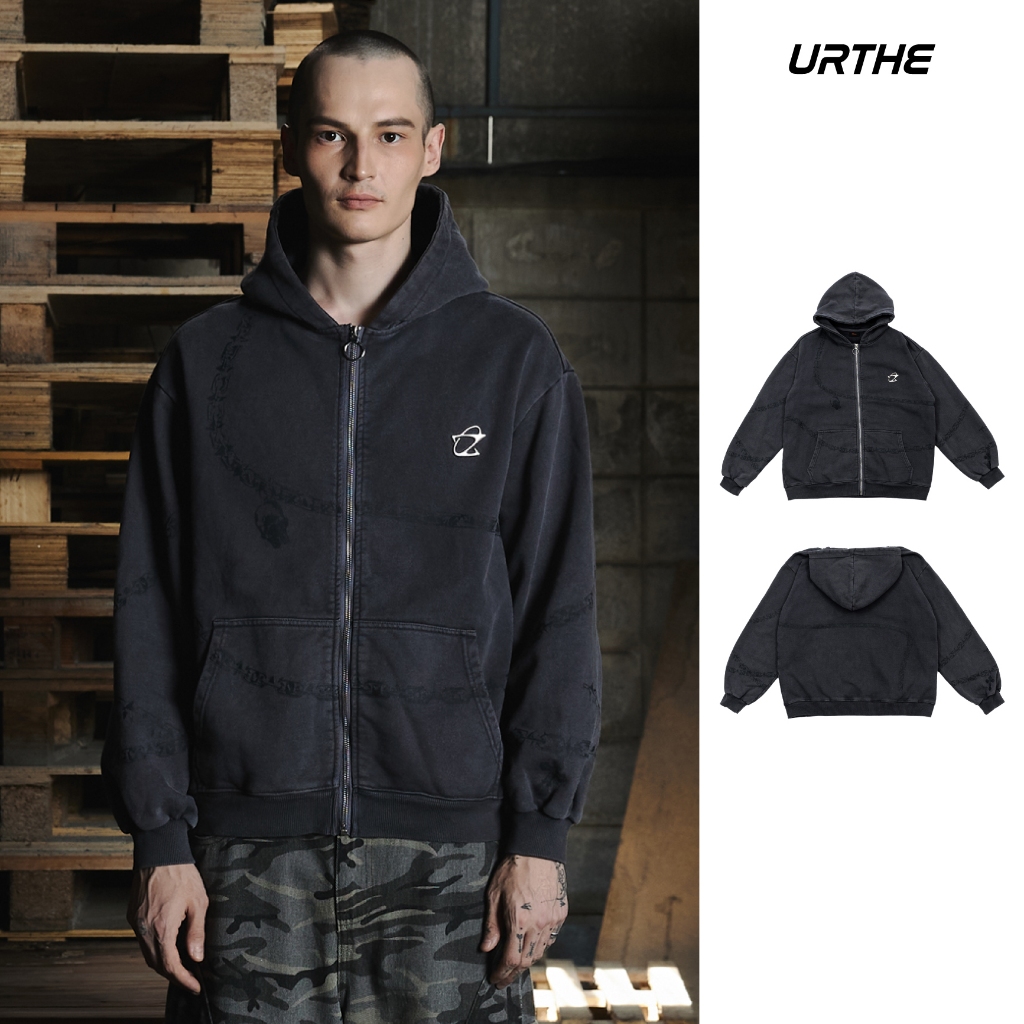 URTHE - เสื้อฮู้ด ซิปหน้า Oversize รุ่น TRACE ZIP-UP HOODIE - Col. OZDE UNTITLED