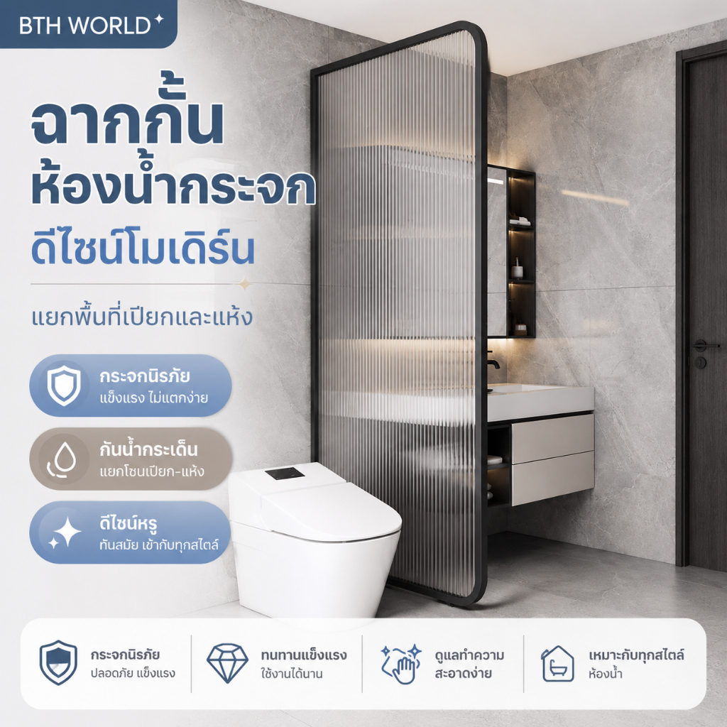 พาร์ติชั่นห้องน้ำกระจกนิรภัยหรูหราเรียบง่ายพร้อมแผงกั้นห้องน้ำแบบแยกส่วนแห้งและเปียก กระจกป้องกันการระเบิดและทนทาน ราคาถูก Shopee Lazada