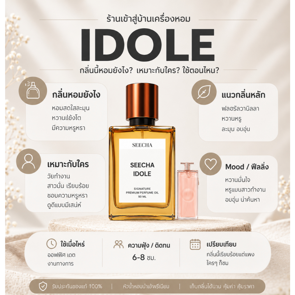 กลิ่น idole ไอดอล [✨กด 3ชิ้น เพื่อรับโปร2แถม1✨] น้ำหอม สี ชา ออยล์ ของแท้ seecha oil Perfume