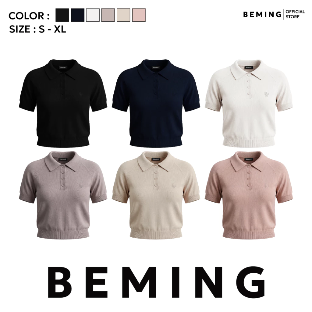 Bemingtop1109(S-XL)-BMG Classic Polo Shirt - เสื้อโปโลไหมพรมแขนสั้น ดีไซน์เรียบคลาสสิค