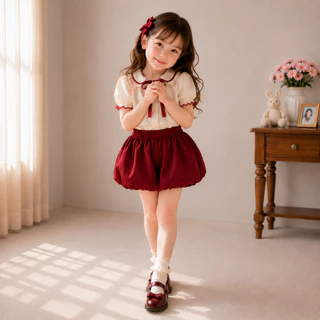 กระโปรงกางเกงบอลลูนของผู้หญิง แม่และเด็ก สีแดงเชอร์รี่ (สีใหม่)