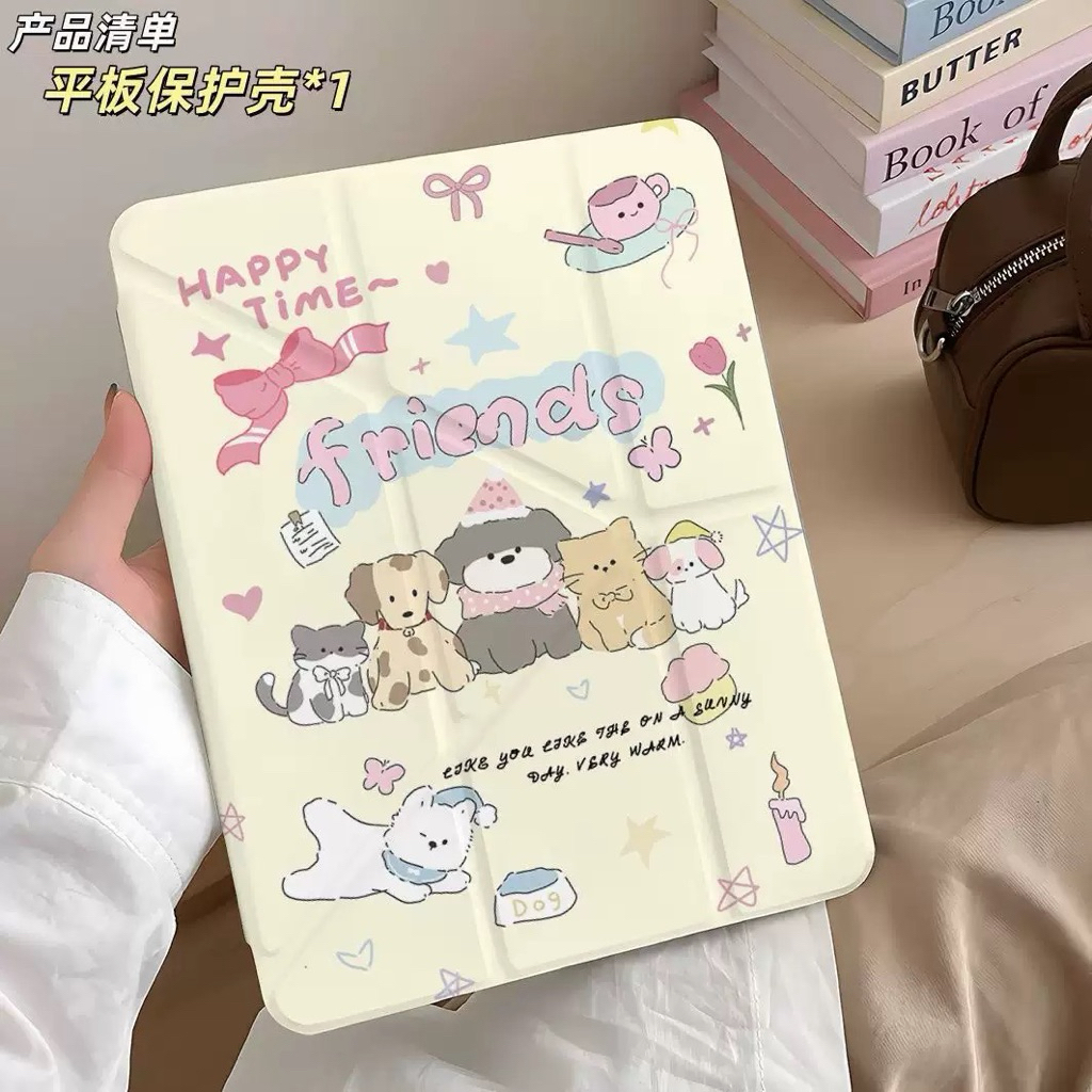 เคสสำหรับไอแพด Case ลายน่ารัก แบบ Y-fold หลังใสอะคริลิค ใส่ปากกาฝั่งขวา