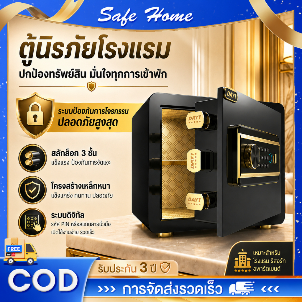 ตู้เซฟเรียบหรู safe box กันน้ำ กันไฟ 3ระบบ(กุญแจ/ดิจิตอล/สแกนนิ้วมือ) เก็บทรัพย์สินในบ้าน พร้อมส่ง