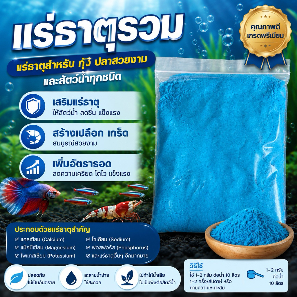 แร่ธาตุรวม สูตร 2 ขนาด 500 กรัม สำหรับกุ้ง ปลาสวยงาม และสัตว์น้ำทุกชนิด