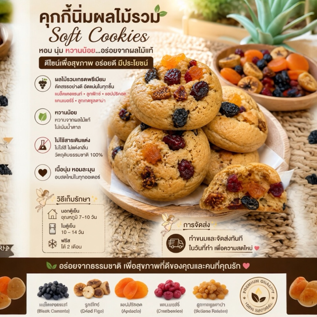 คุกกี้ผลไม้รวม ฮาลาล คุกกี้นิ่ม Softcookies รวมกล่องรวมโบ สูตรดั้งเดิม