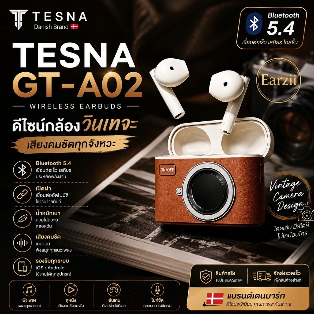 หูฟังบลูทูธไร้สาย เสียงใสคมชัดกันน้ำIPX4แบตอีดชาร์จไวType-cแค่1.5ชม.มีappสามารดาวโหลดได้