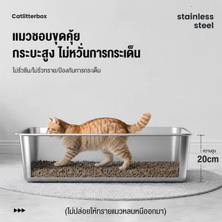 ห้องน้ําแมวใหญ่ กระบะทรายแมวสแตนเลส ถาดทรายแมว กระบะทรายแมว cat litter box ห้องน้ำแมว ส้วมแมวใหญ่ ทำความสะอาดง่าย