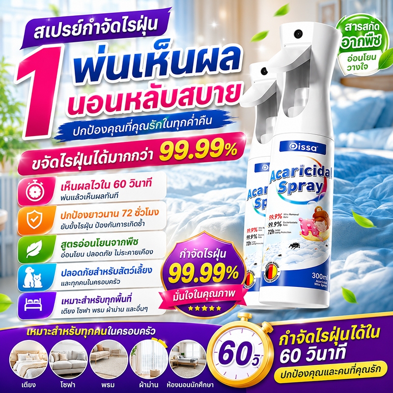 1พ่นเห็นผล✅สเปรย์กำจัดไรฝุ่น ไรฝุ่น สูตรพืชบริสุทธิ์ กำจัดไรฝุ่น อัตราการฆ่าเชื้อ99.9% สเปรย์ไรฝุ่น สเปร์ยกำจัดกลิ่นอับ