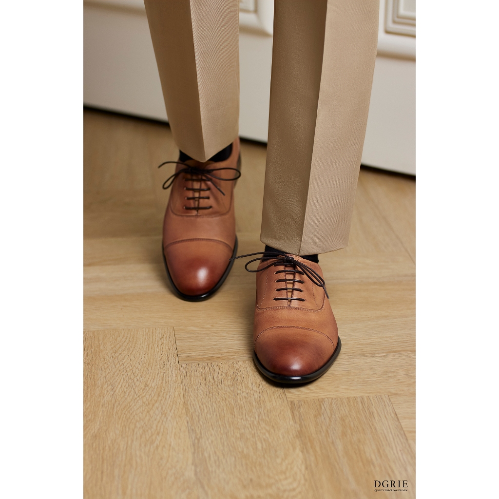 DGRIE Veg Tan Round Cap Toe Oxford Shoes-รองเท้าหน้งสีน้ำตาลฟอกฝาด