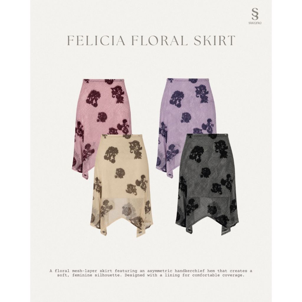 Swana.ss - Felicia floral skirt (เฟ-ลิ-เซีย) XS-XL แค่กระโปรง กระโปรงเลเยอร์ผ้าตาข่ายพิมพ์ลายดอก