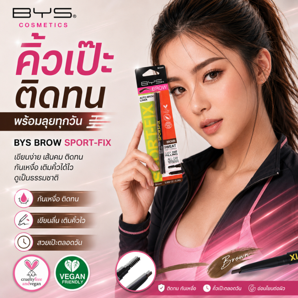 BYS Cosmetics Sport-Fix Auto Brow Liner Brown 0.28 g. ดินสอเขียนคิ้วติดทนนาน ( 415 )