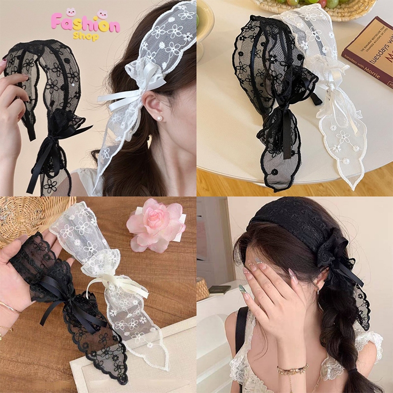 hairband ผ้าคาดผม สีดำ มินิมอล ลูกไม้ ins ย้อนยุค สไตล์เกาหลี ส่งเร็ว COD