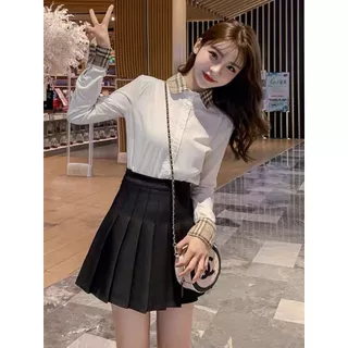 Cicishop(003/8812) กระโปรงเทนนิสเอวสูง สีพื้น มีกางเกงซับใน สไตล์สาวเกาหลี