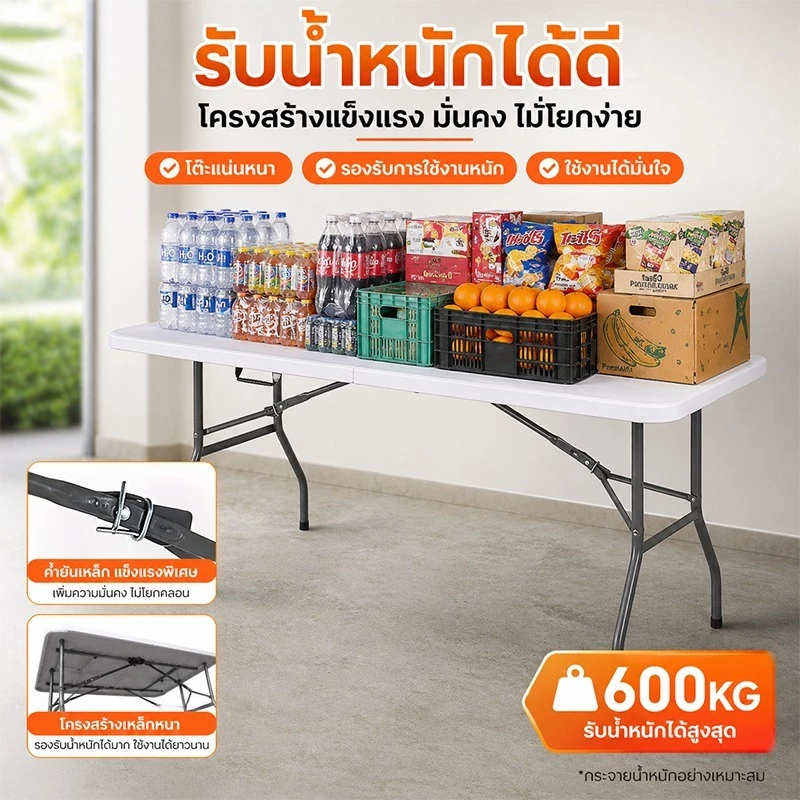 【รับประกัน30ปี】โต๊ะพับพลาสติก HDPE รับน้ำหนัก 800 กก. ขาเหล็กอเนกประสงค์ พับเก็บได้ กันน้ำ ใช้กลางแจ้ง/ขายของ thumbnail 6