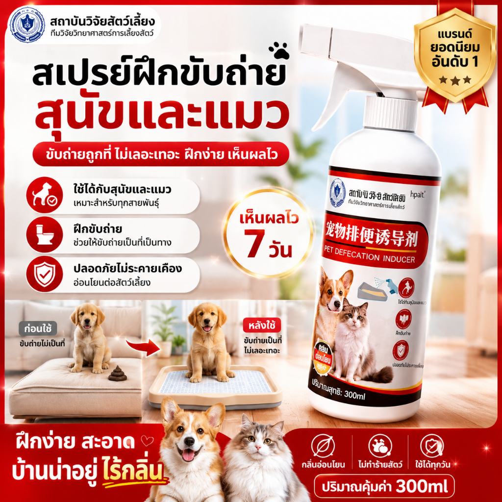 สเปรย์ฝึกขับถ่ายสัตว์เลี้ยง 300ml สำหรับสุนัขแมว ฝึกฉี่เป็นที่ ลดฉี่เรี่ยราด ใช้งานง่าย