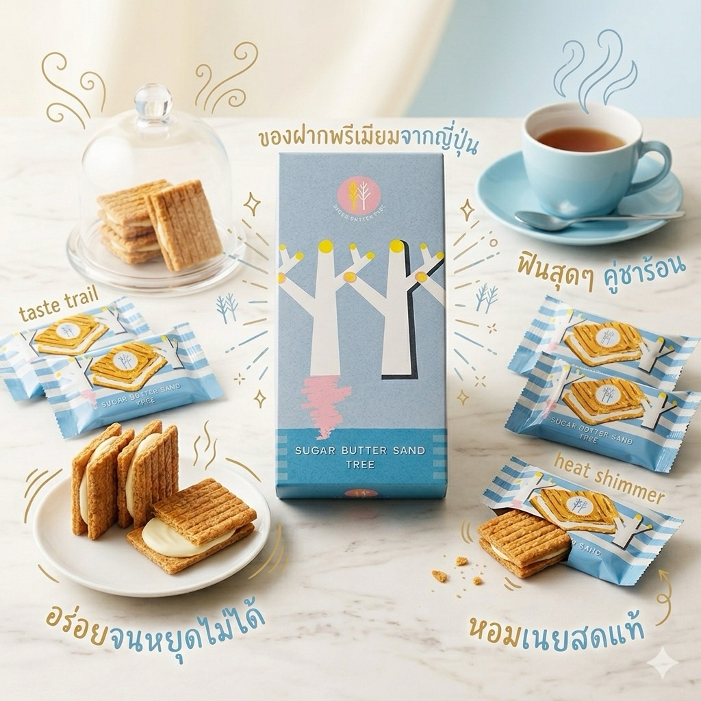 พร้อมส่งในไทย Sugar Butter Sand Tree ขนมพายกรอบธัญพืชสอดไส้ครีมไวท์ช็อกโกแลต กล่องละ7 ชิ้น