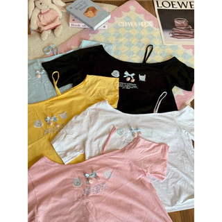 /LD/ เสื้อเว้าไหล่1ข้าง มีไซส์อก38-54 แต่งอกเชอร์รี่ ผ้าคอตตอนยืด ใส่สบาย #สาวอวบอ้วน พลัสไซส์