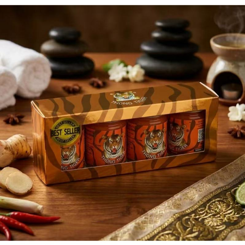 Thong Tiger Balm บรรเทาปวด [ แพ็ค4ขวด ] ขนาดบรรจุขวดละ 50 กรัม *สูตรร้อน*