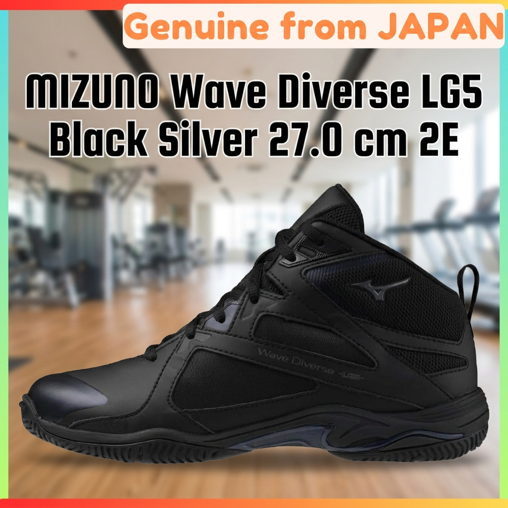 MIZUNO Wave Diverse LG5 Fitness Shoes 2E Wide Gym Studio Exercise Black Silver 27.0 cm Unisex