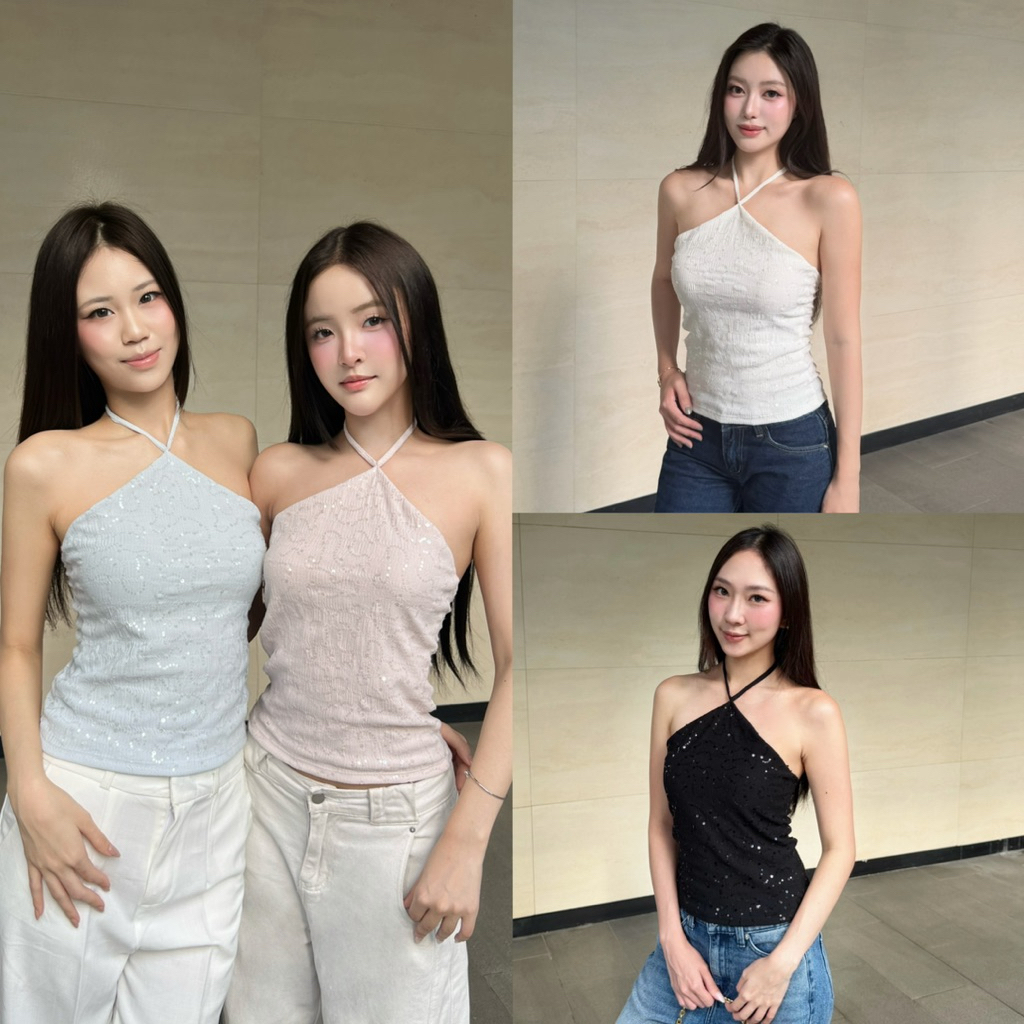 Sierra top by shewear.bkk เสื้อผูกคอตัวยาว ผ้าเลื่อม
