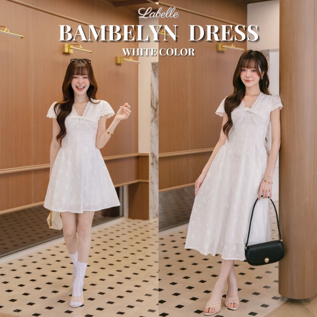 DR0619 LABELLE รุ่น Bambelyn  Dress เดรสสั้นสีขาว เดรสยาวสีขาว