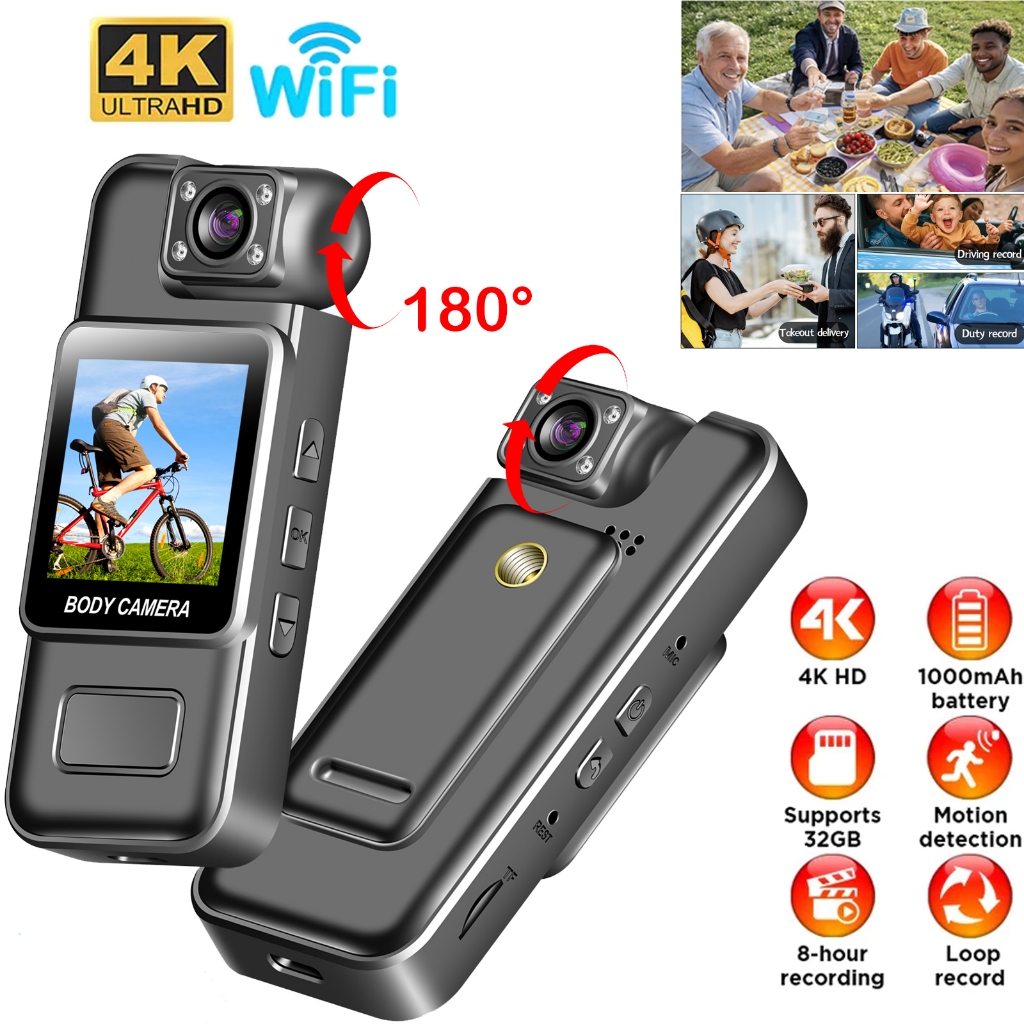 4K Full HD WiFi Mini กล้องบันทึกวิดีโอดิจิตอลแบบพกพาตํารวจ Body Cam อินฟราเรด Night Vision กีฬา DV จักรยานขนาดเล็กกล้องว