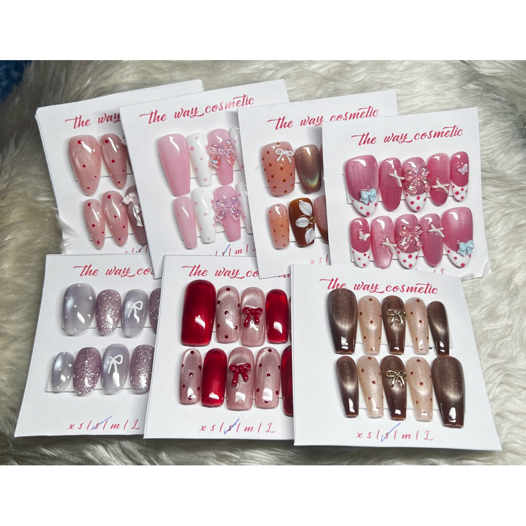 🍭เล็บปลอมเจลแท้ 100% งาน Handmade🎁ฟรีกาว 🐞Polka Dot(โพกาดอท) สไตล์น่ารัก สดใส