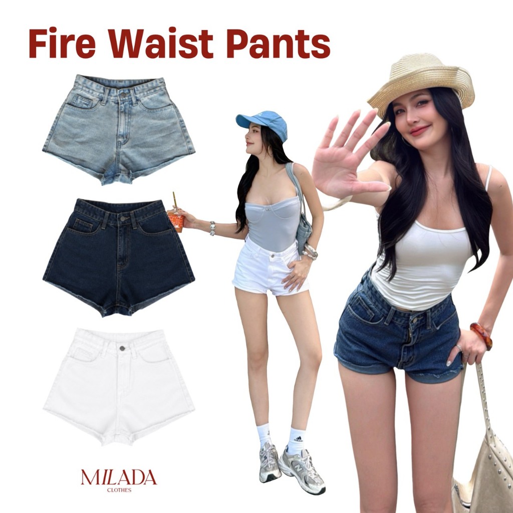 Fire waist Pants กางเกงยีนส์ขาสั้นเอวสูง (020)