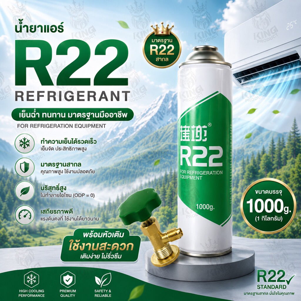 น้ำยาR22ของแท้ชนิดกระป๋อง1000g.แถมหัวเติม D.I.Y  [067-1]