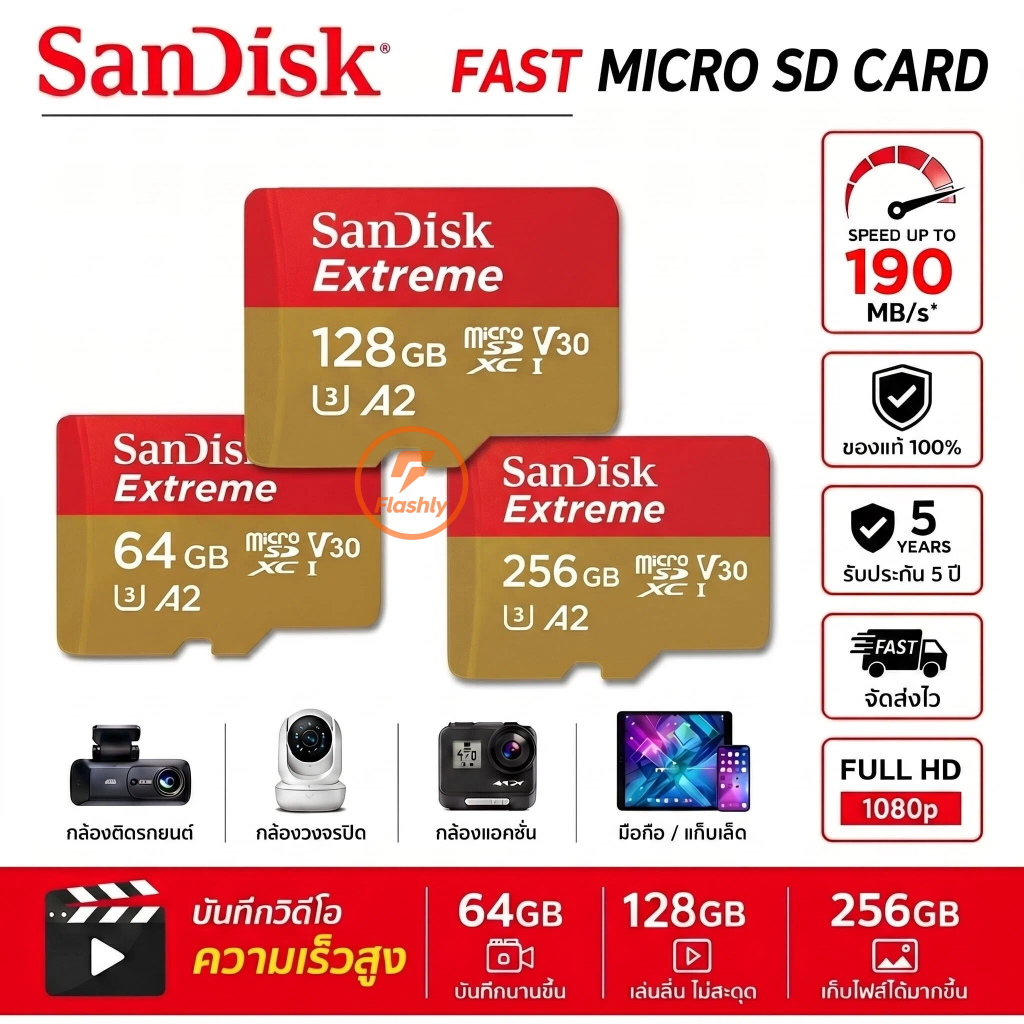 (ส่งด่วน) SANDISK Extreme Game Micro SDcard 32/64/128/256GB (190MB) UHS-I V30 U3 A2 Memory card Nintendo