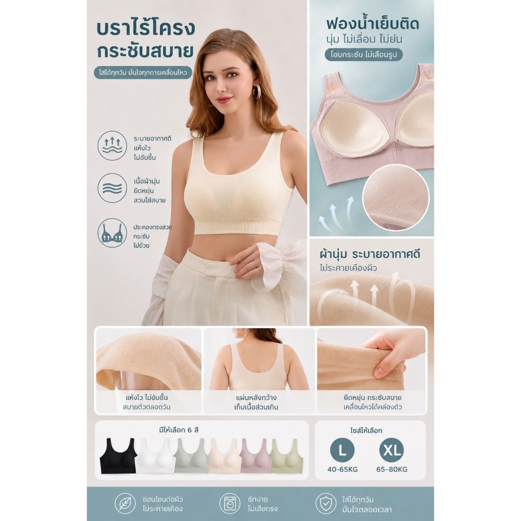 บราสาวอวบ ไร้โครง ผ้านุ่มกระชับ ทรงสวย ใส่สบายทุกวัน