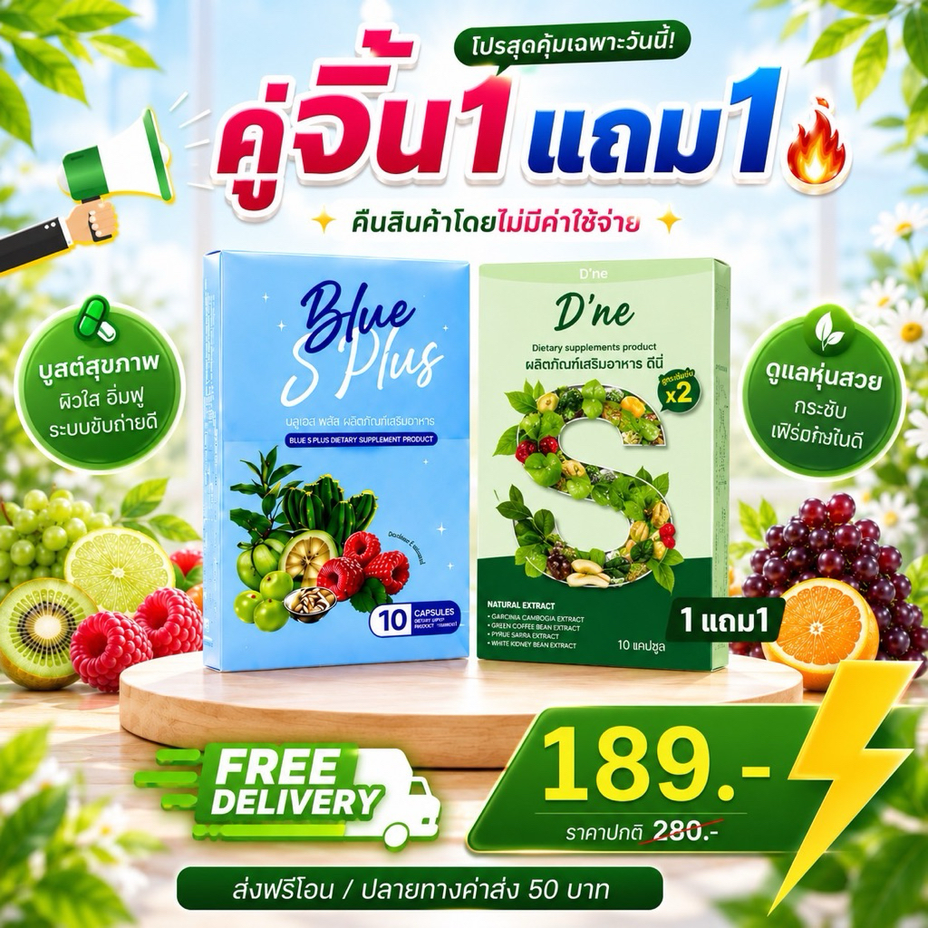 Blue  s  plus บลูเอสพลัส ลดน้ำหนัก 3กล่อง (ร้านเจ้าของแบรนด์ของแท้💯) สูตรลดต้นแขนขา ลดพุง ลดน้ำหนัก