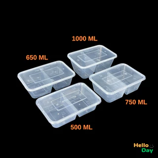 [ยกลัง 300ชุด ] กล่องใส่อาหารพลาสติก(สีใส) 2 ช่อง พร้อมฝา ขนาด 500ML/650ML/750ML/1000ML ทำจากวัสดุPP ทนทาน ฝาปิดสนิท